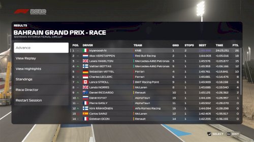 Screenshot of F1 2020